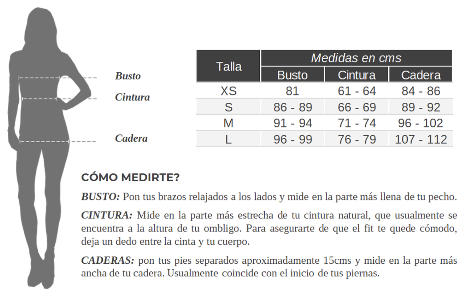 Medidas tallas vestidos novia